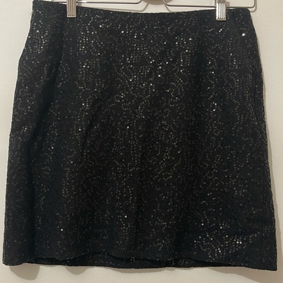 Ann Taylor Petites Black All Over Sequin Wool Blend Straight Mini Skirt 6P - Picture 5 of 10